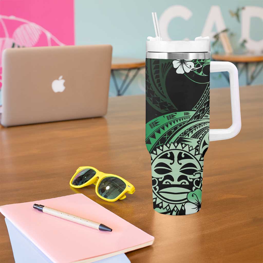 Aotearoa Kia Ora New Zealand Ta Moko Green Version Tumbler With Handle LT01 - Polynesian Pride