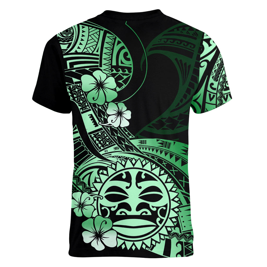 Aotearoa Kia Ora New Zealand Ta Moko Green Version Women V Neck T Shirt LT01 - Polynesian Pride