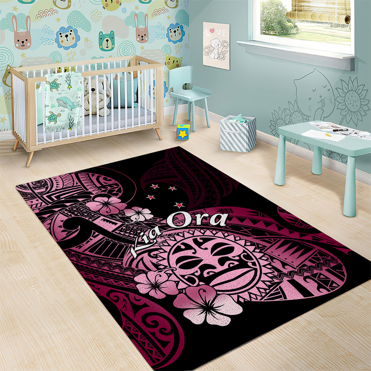 Aotearoa Kia Ora New Zealand Ta Moko Pink Version Area Rug LT01 - Polynesian Pride