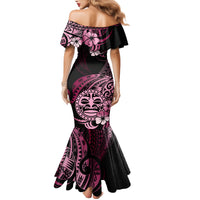 Aotearoa Kia Ora New Zealand Ta Moko Pink Version Family Matching Mermaid Dress and Hawaiian Shirt LT01 - Polynesian Pride