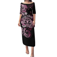 Aotearoa Kia Ora New Zealand Ta Moko Pink Version Family Matching Puletasi Dress and Hawaiian Shirt LT01 Mom's Dress Pink - Polynesian Pride