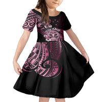 Aotearoa Kia Ora New Zealand Ta Moko Pink Version Family Matching Short Sleeve Bodycon Dress and Hawaiian Shirt LT01 Daughter's Dress Pink - Polynesian Pride