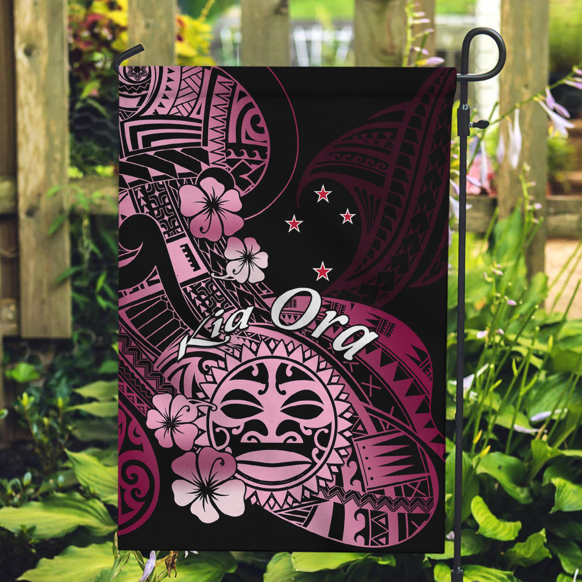 Aotearoa Kia Ora New Zealand Ta Moko Pink Version Garden Flag LT01 Garden Flag Pink - Polynesian Pride