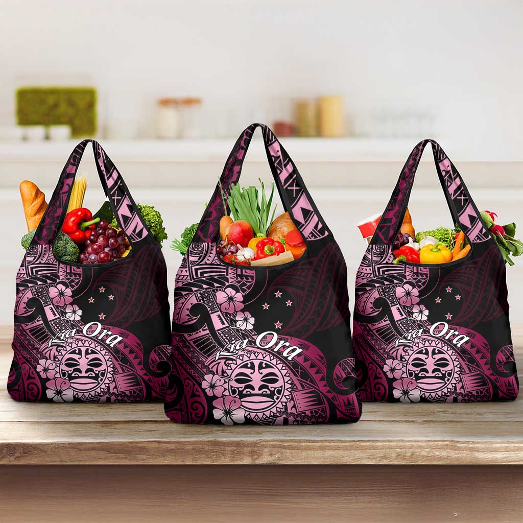 Aotearoa Kia Ora New Zealand Ta Moko Pink Version Grocery Bag LT01 3-pack One Size Pink - Polynesian Pride