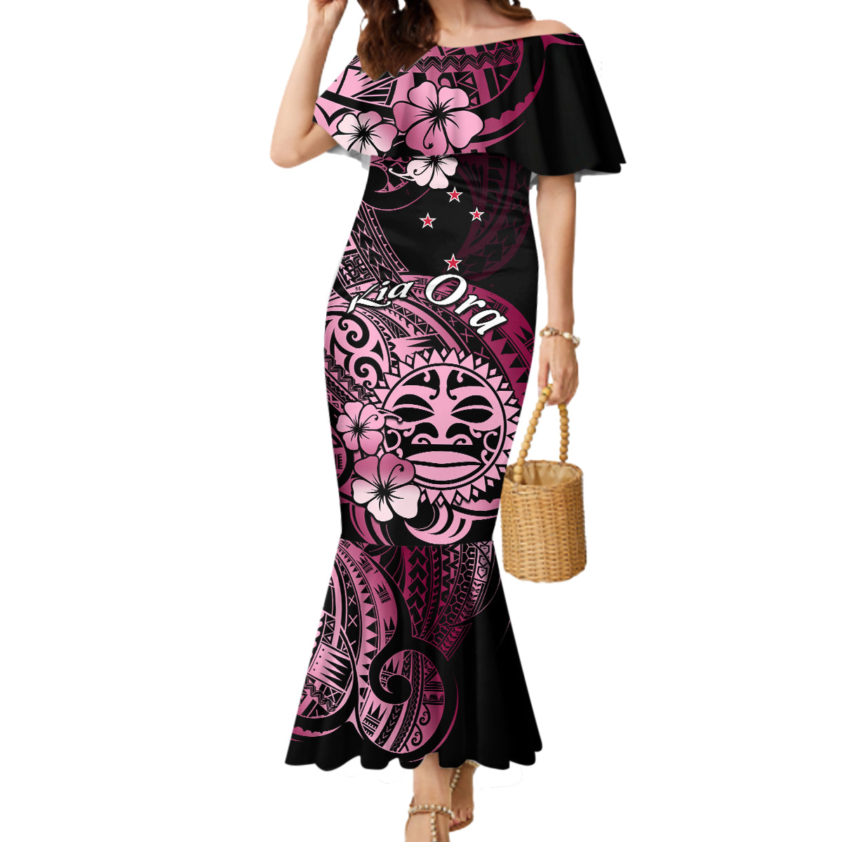 Aotearoa Kia Ora New Zealand Ta Moko Pink Version Mermaid Dress LT01 Women Pink - Polynesian Pride