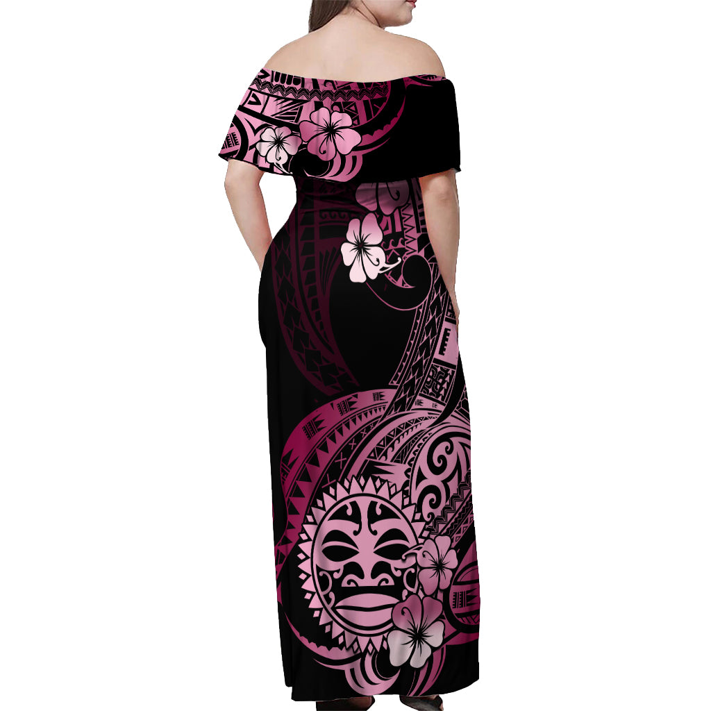 Aotearoa Kia Ora New Zealand Ta Moko Pink Version Off Shoulder Maxi Dress LT01 - Polynesian Pride
