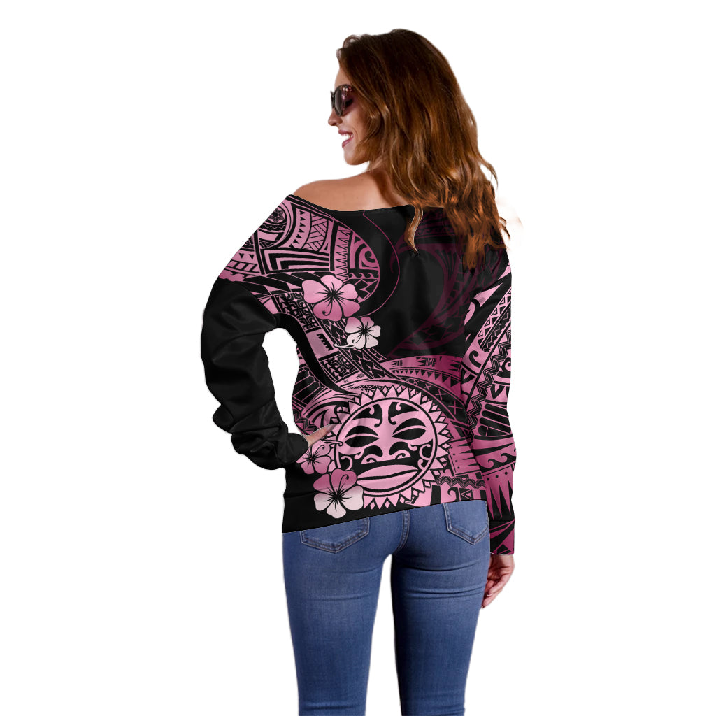Aotearoa Kia Ora New Zealand Ta Moko Pink Version Off Shoulder Sweater LT01 - Polynesian Pride
