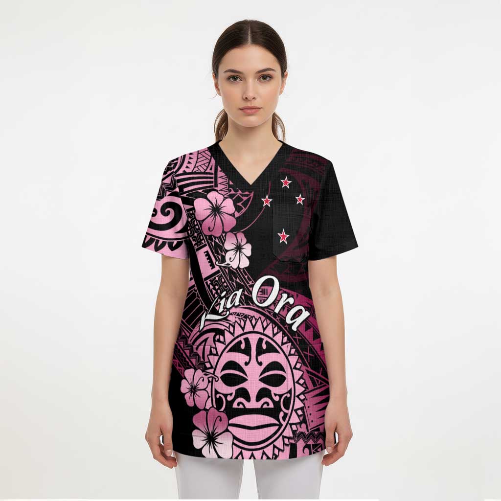 Aotearoa Kia Ora New Zealand Ta Moko Pink Version Scrub Top LT01 - Polynesian Pride