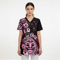 Aotearoa Kia Ora New Zealand Ta Moko Pink Version Scrub Top LT01 - Polynesian Pride