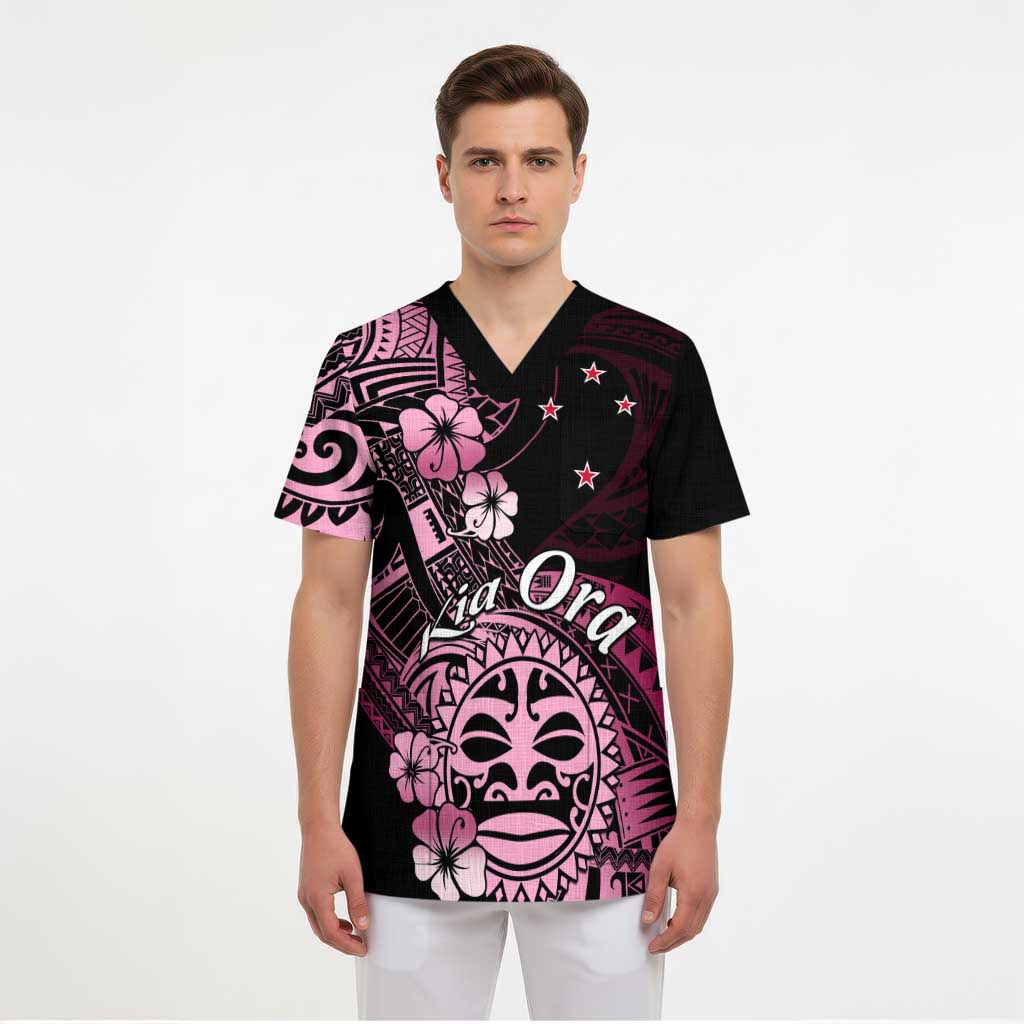 Aotearoa Kia Ora New Zealand Ta Moko Pink Version Scrub Top LT01 - Polynesian Pride