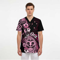 Aotearoa Kia Ora New Zealand Ta Moko Pink Version Scrub Top LT01 - Polynesian Pride