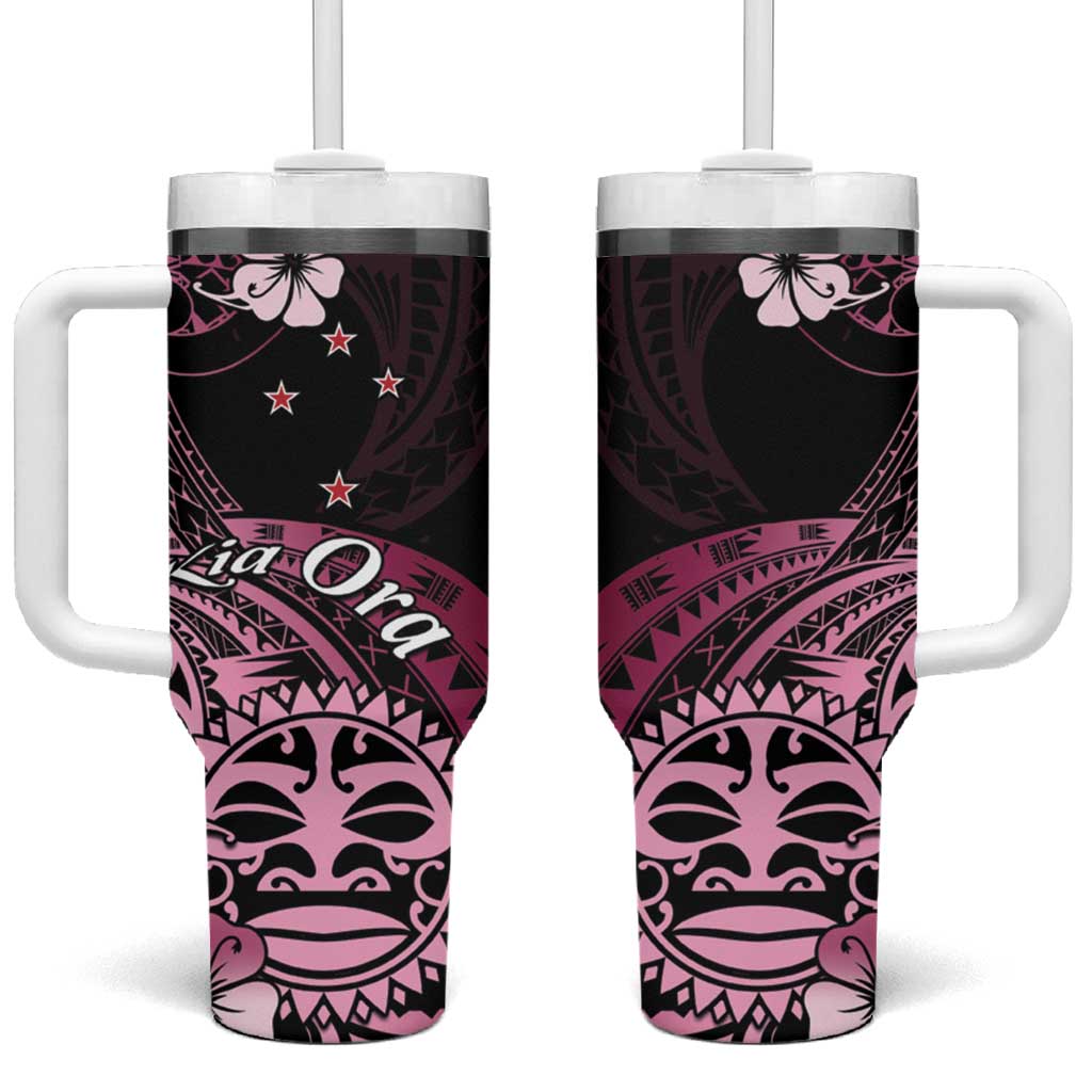 Aotearoa Kia Ora New Zealand Ta Moko Pink Version Tumbler With Handle LT01 One Size: 40 oz Pink - Polynesian Pride