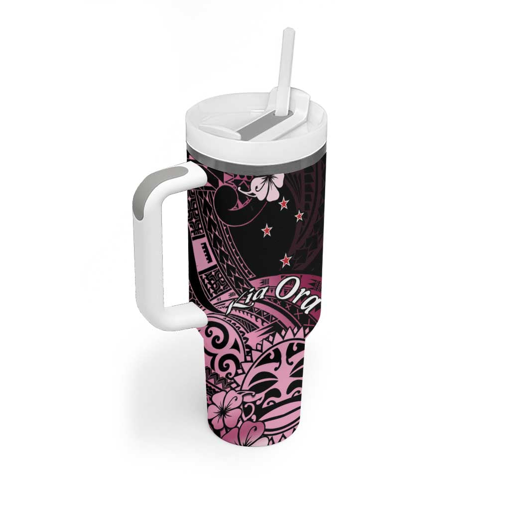 Aotearoa Kia Ora New Zealand Ta Moko Pink Version Tumbler With Handle LT01 - Polynesian Pride