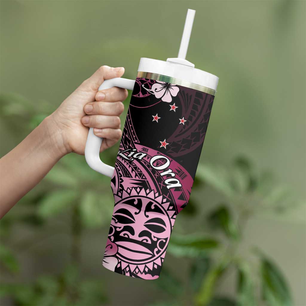 Aotearoa Kia Ora New Zealand Ta Moko Pink Version Tumbler With Handle LT01 - Polynesian Pride