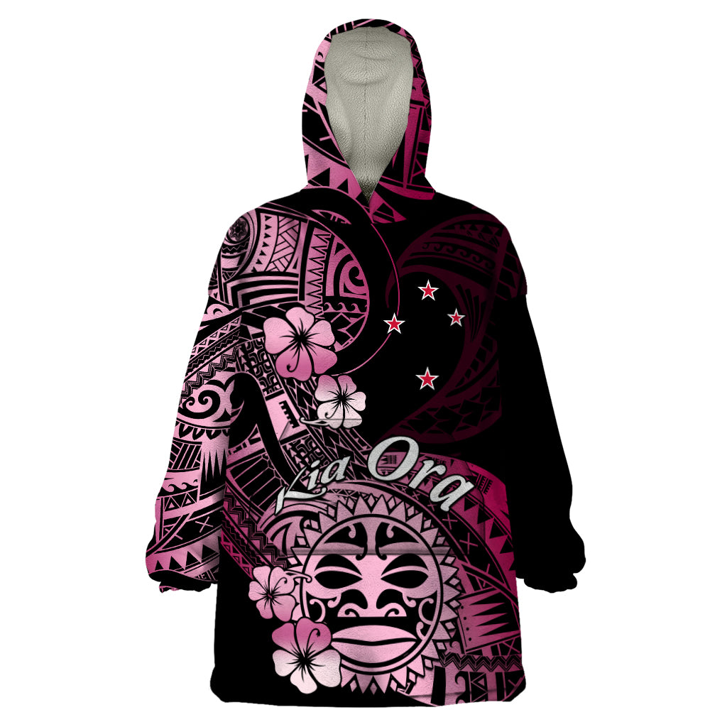 Aotearoa Kia Ora New Zealand Ta Moko Pink Version Wearable Blanket Hoodie LT01 One Size Pink - Polynesian Pride