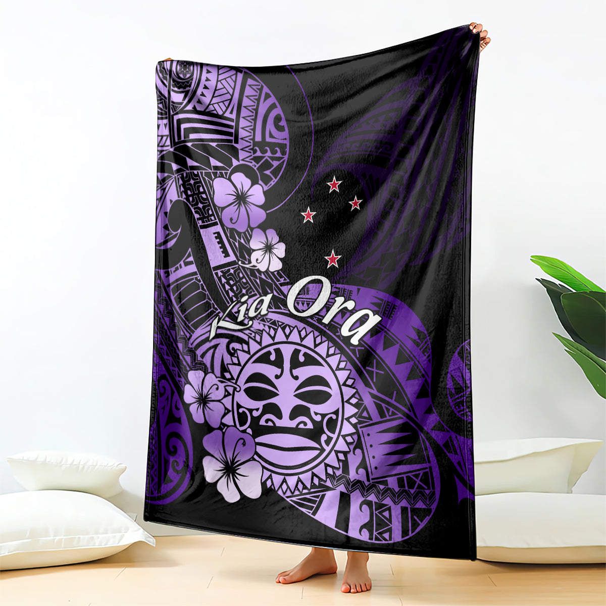 Aotearoa Kia Ora New Zealand Ta Moko Purple Version Blanket LT01 Purple - Polynesian Pride