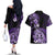 Aotearoa Kia Ora New Zealand Ta Moko Purple Version Couples Matching Off The Shoulder Long Sleeve Dress and Hawaiian Shirt LT01 - Polynesian Pride