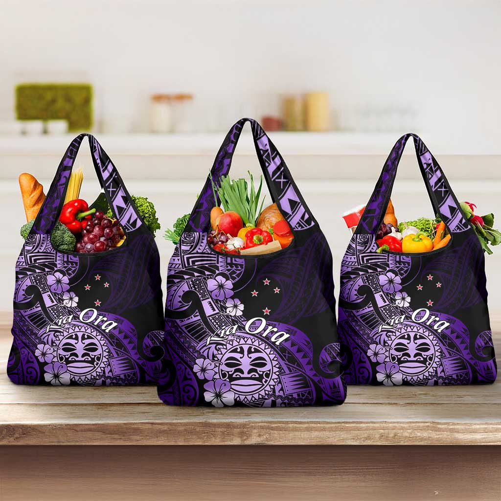 Aotearoa Kia Ora New Zealand Ta Moko Purple Version Grocery Bag LT01 3-pack One Size Purple - Polynesian Pride