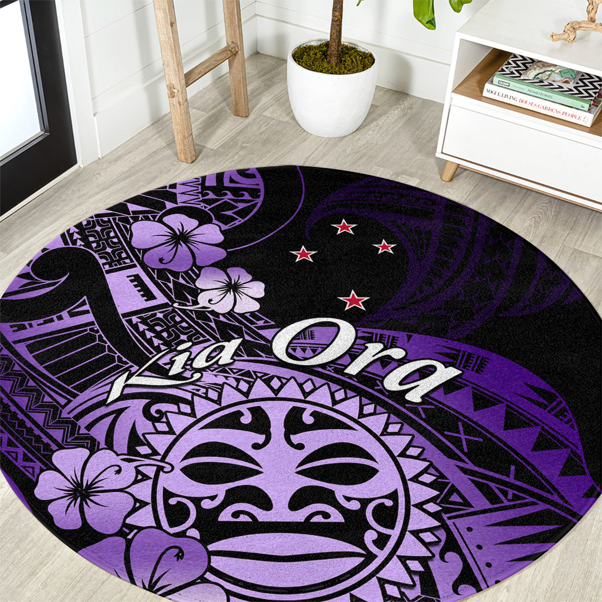 Aotearoa Kia Ora New Zealand Ta Moko Purple Version Round Carpet LT01 Purple - Polynesian Pride