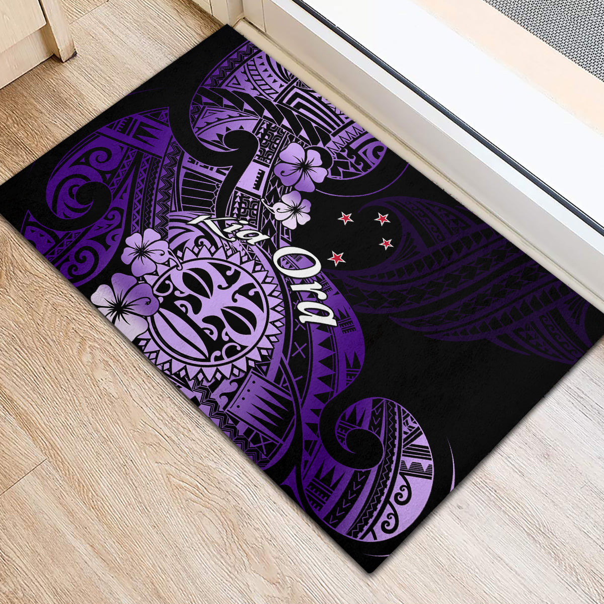 Aotearoa Kia Ora New Zealand Ta Moko Purple Version Rubber Doormat LT01 - Polynesian Pride