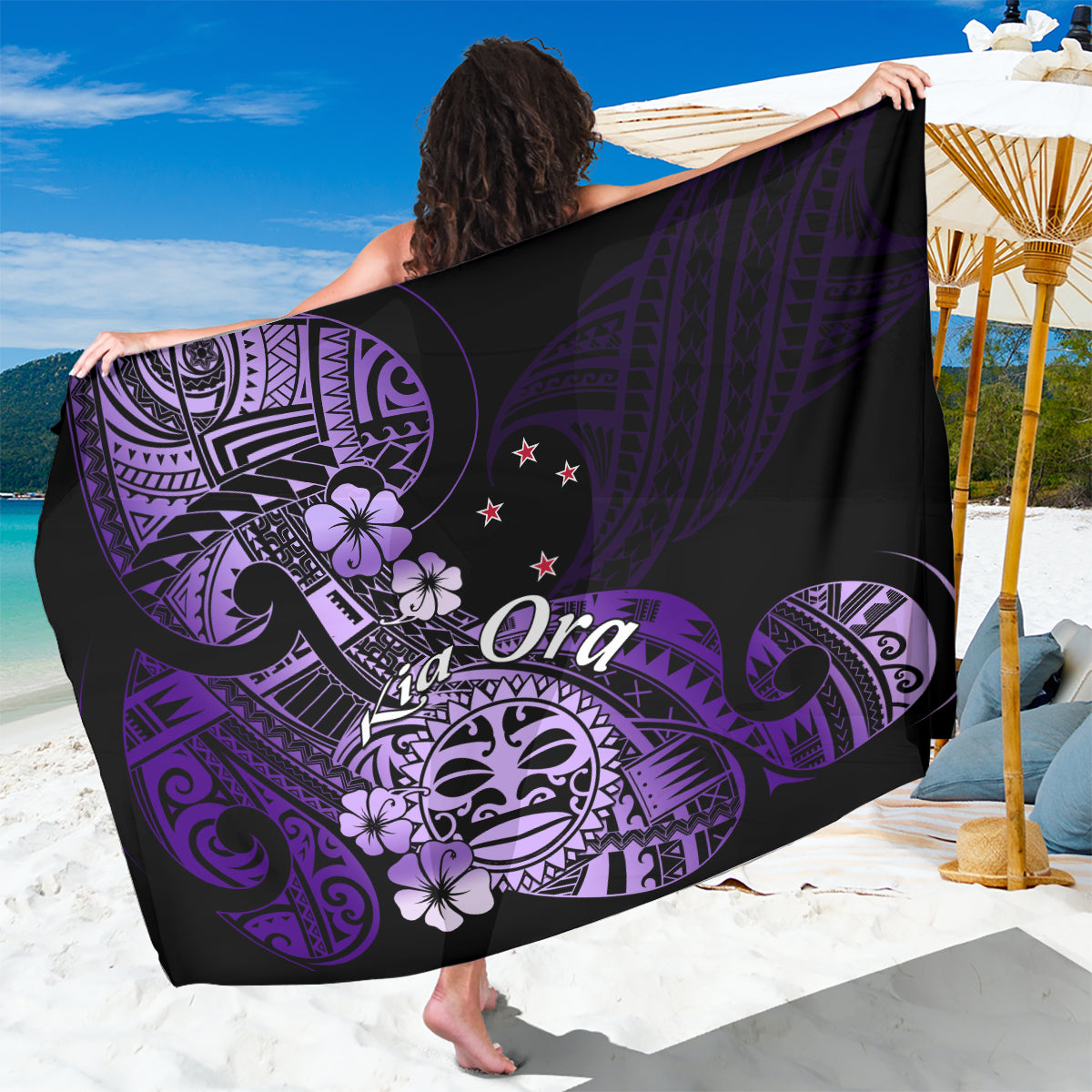 Aotearoa Kia Ora New Zealand Ta Moko Purple Version Sarong LT01 One Size 44 x 66 inches Purple - Polynesian Pride