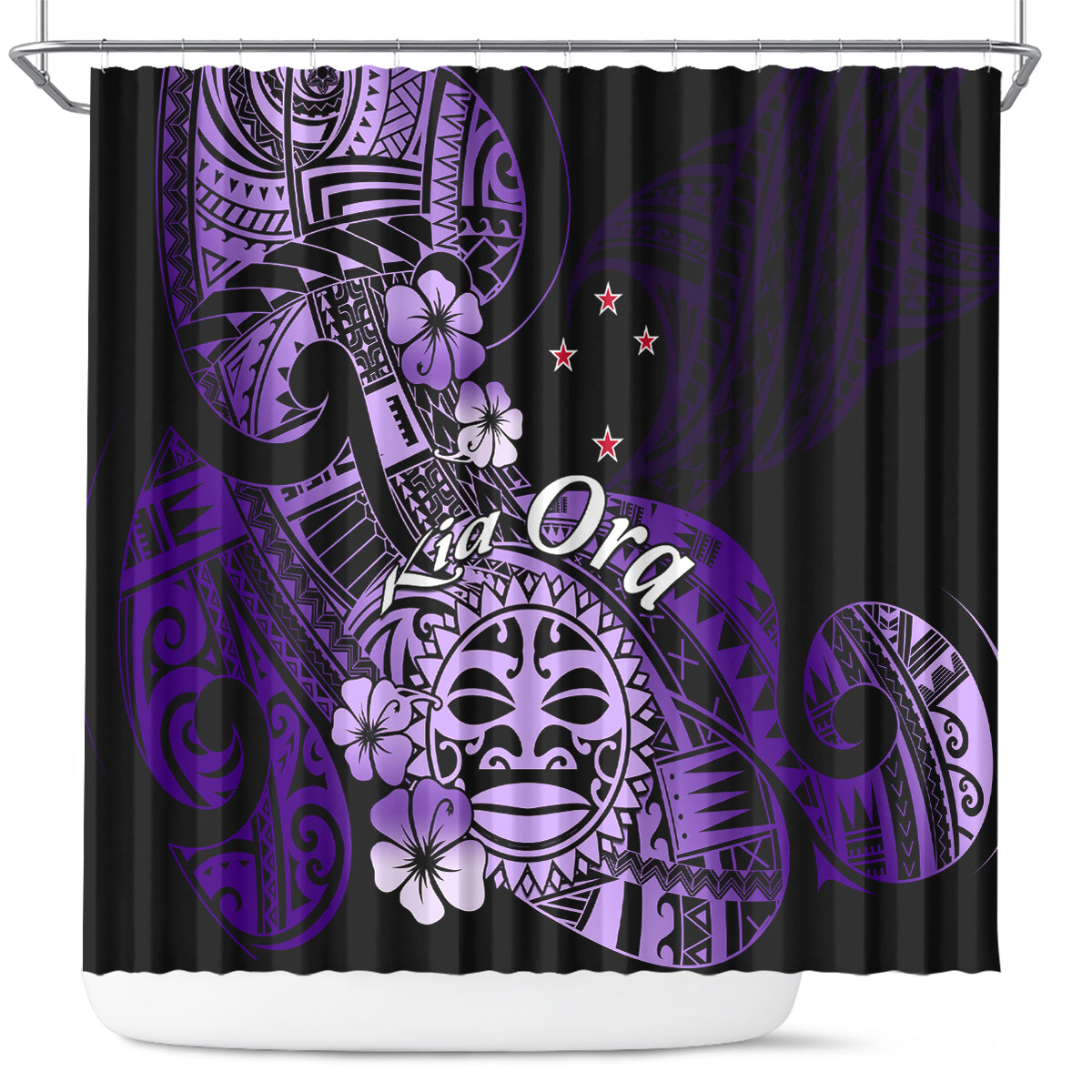 Aotearoa Kia Ora New Zealand Ta Moko Purple Version Shower Curtain LT01 Purple - Polynesian Pride