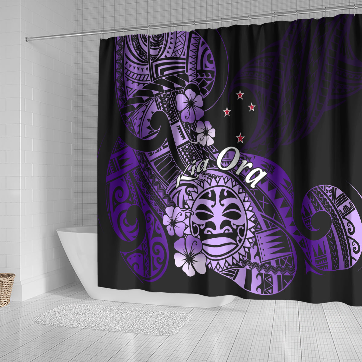 Aotearoa Kia Ora New Zealand Ta Moko Purple Version Shower Curtain LT01 - Polynesian Pride