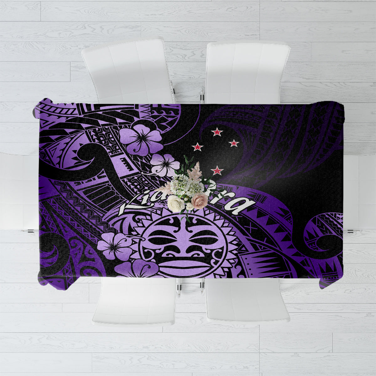 Aotearoa Kia Ora New Zealand Ta Moko Purple Version Tablecloth LT01 Purple - Polynesian Pride