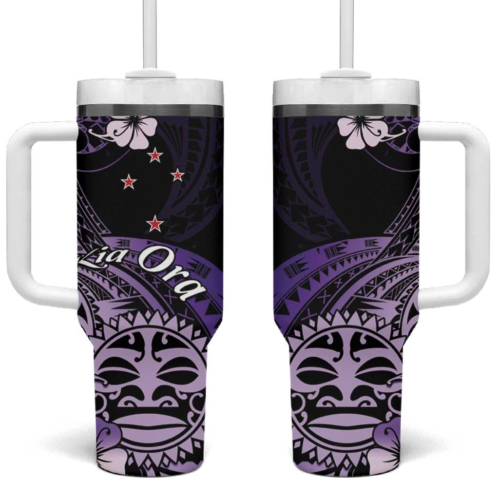 Aotearoa Kia Ora New Zealand Ta Moko Purple Version Tumbler With Handle LT01 One Size: 40 oz Purple - Polynesian Pride