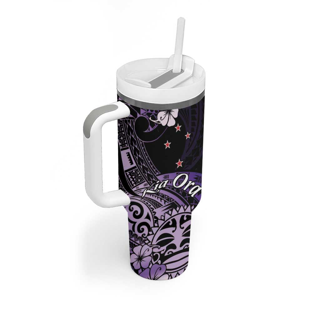 Aotearoa Kia Ora New Zealand Ta Moko Purple Version Tumbler With Handle LT01 - Polynesian Pride