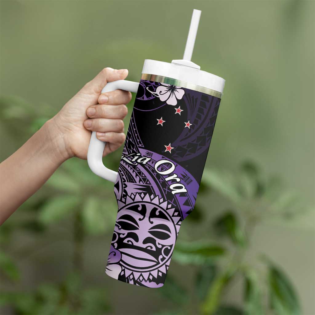 Aotearoa Kia Ora New Zealand Ta Moko Purple Version Tumbler With Handle LT01 - Polynesian Pride