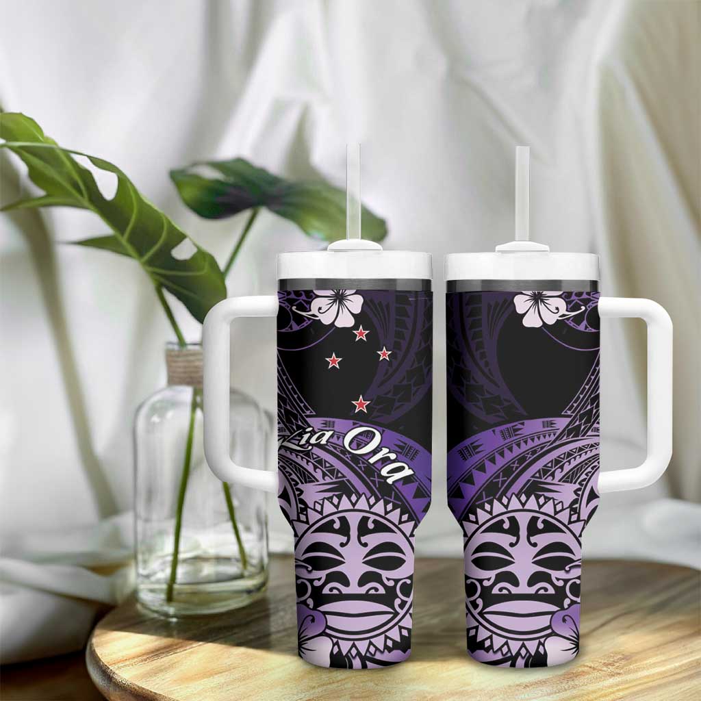Aotearoa Kia Ora New Zealand Ta Moko Purple Version Tumbler With Handle LT01 - Polynesian Pride