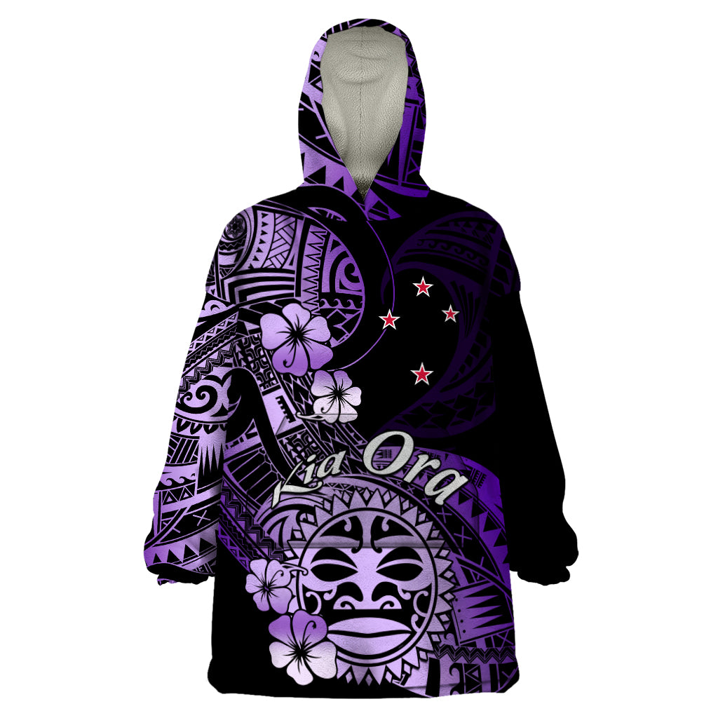 Aotearoa Kia Ora New Zealand Ta Moko Purple Version Wearable Blanket Hoodie LT01 One Size Purple - Polynesian Pride