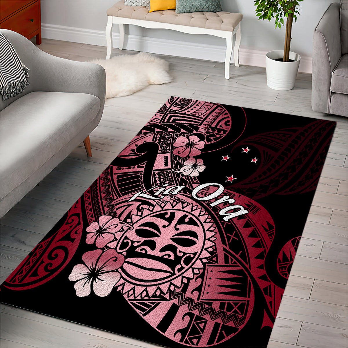 Aotearoa Kia Ora New Zealand Ta Moko Red Version Area Rug LT01 - Polynesian Pride