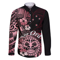 Aotearoa Kia Ora New Zealand Ta Moko Red Version Family Matching Off Shoulder Maxi Dress and Hawaiian Shirt LT01 Dad's Shirt - Long Sleeve Red - Polynesian Pride