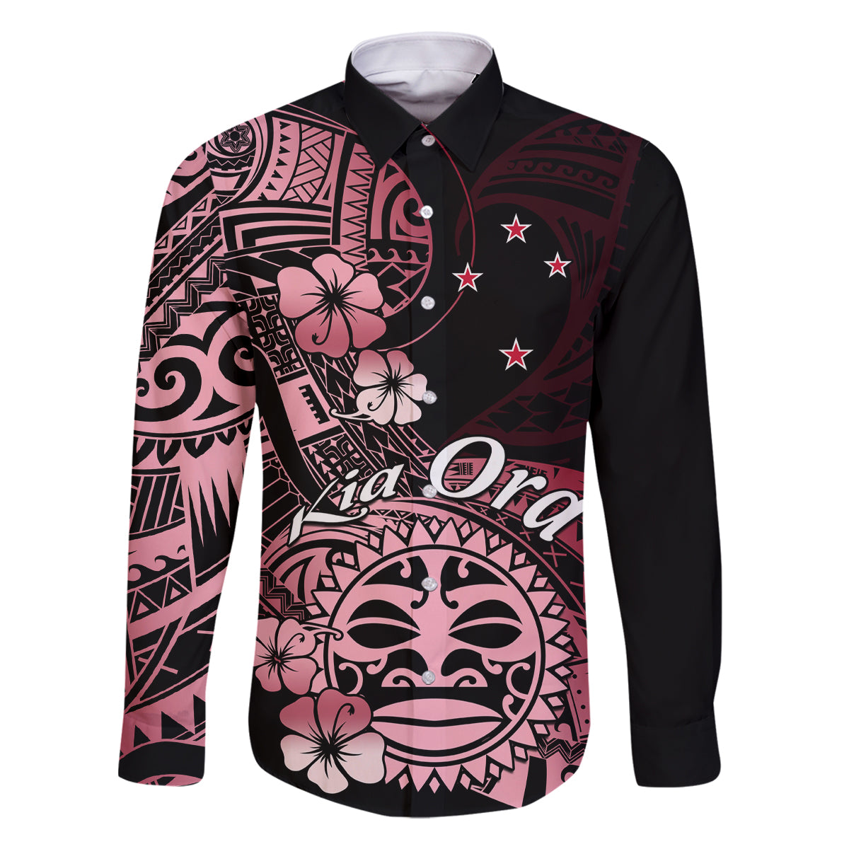 Aotearoa Kia Ora New Zealand Ta Moko Red Version Family Matching Summer Maxi Dress and Hawaiian Shirt LT01 Dad's Shirt - Long Sleeve Red - Polynesian Pride