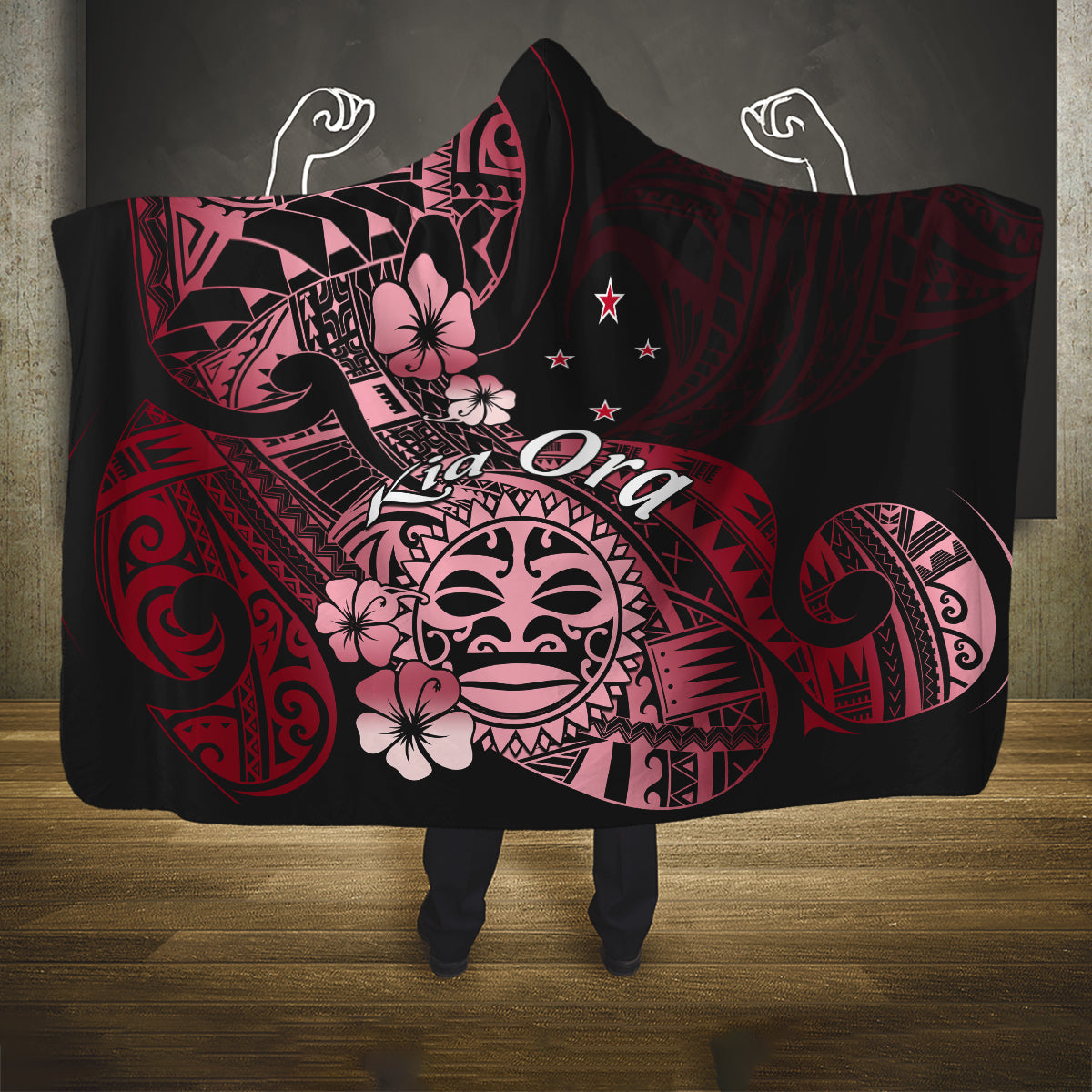 Aotearoa Kia Ora New Zealand Ta Moko Red Version Hooded Blanket LT01 One Size Red - Polynesian Pride