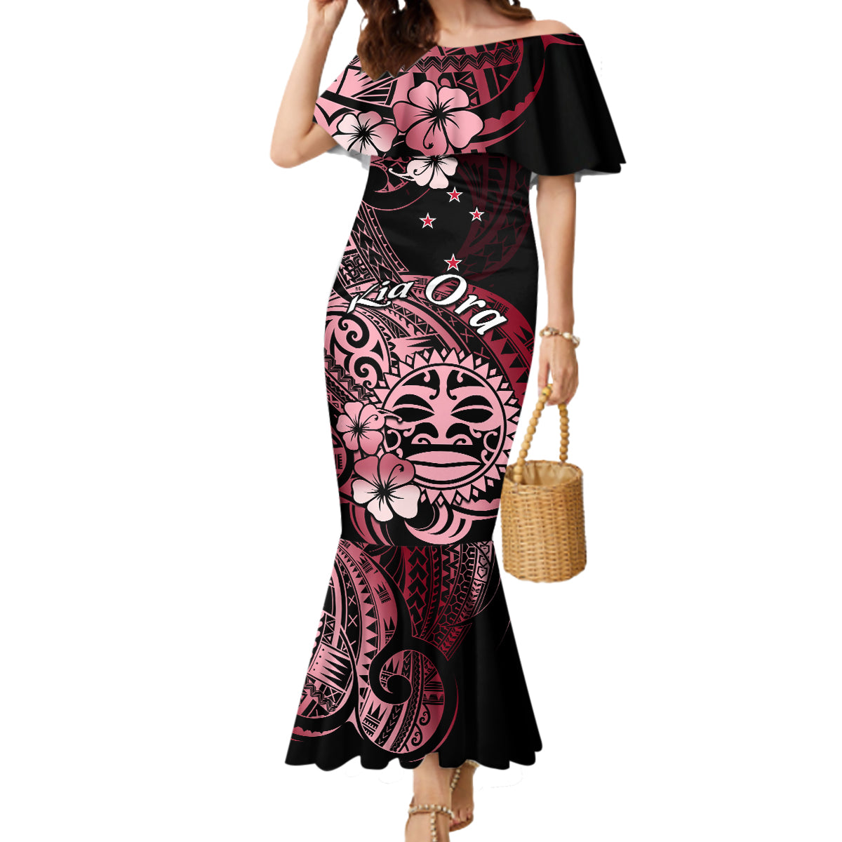 Aotearoa Kia Ora New Zealand Ta Moko Red Version Mermaid Dress LT01 Women Red - Polynesian Pride