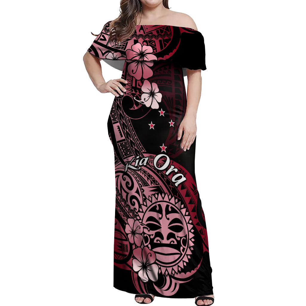 Aotearoa Kia Ora New Zealand Ta Moko Red Version Off Shoulder Maxi Dress LT01 Women Red - Polynesian Pride