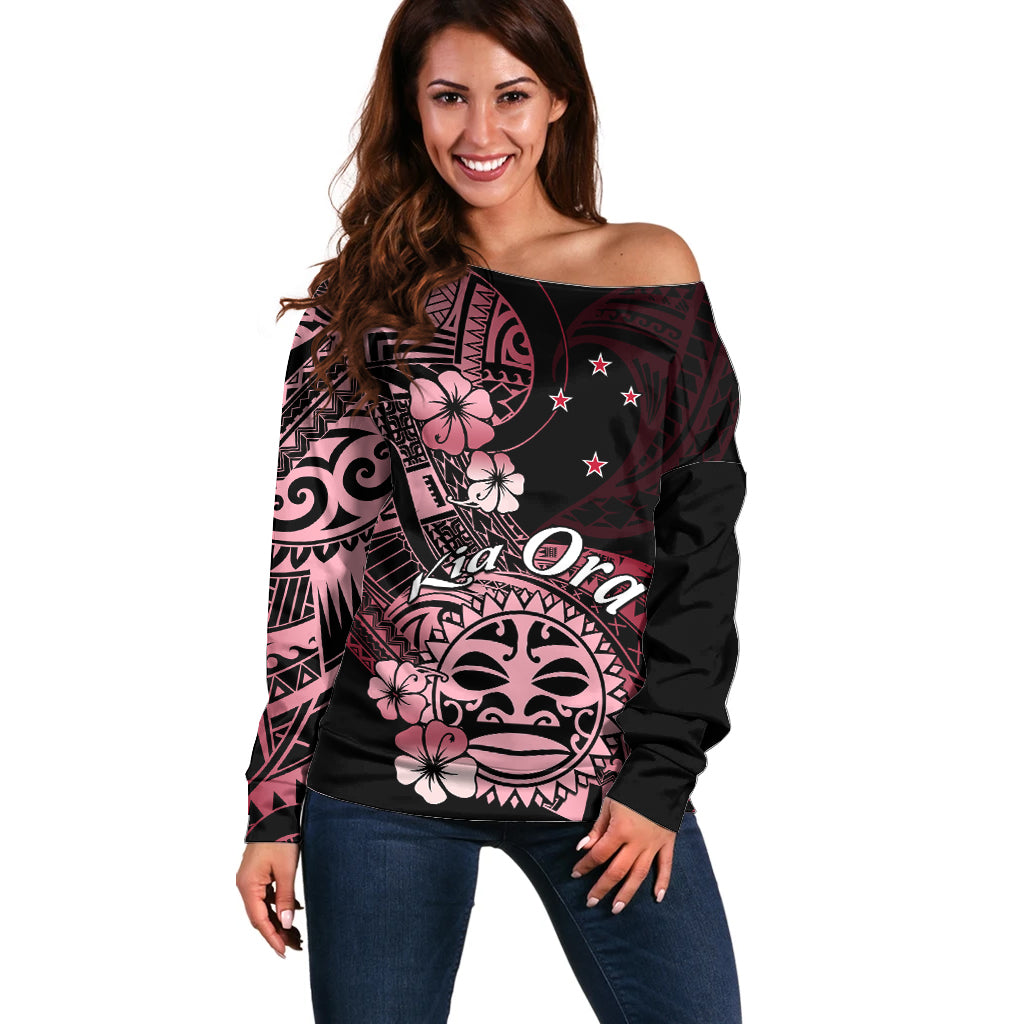 Aotearoa Kia Ora New Zealand Ta Moko Red Version Off Shoulder Sweater LT01 Women Red - Polynesian Pride