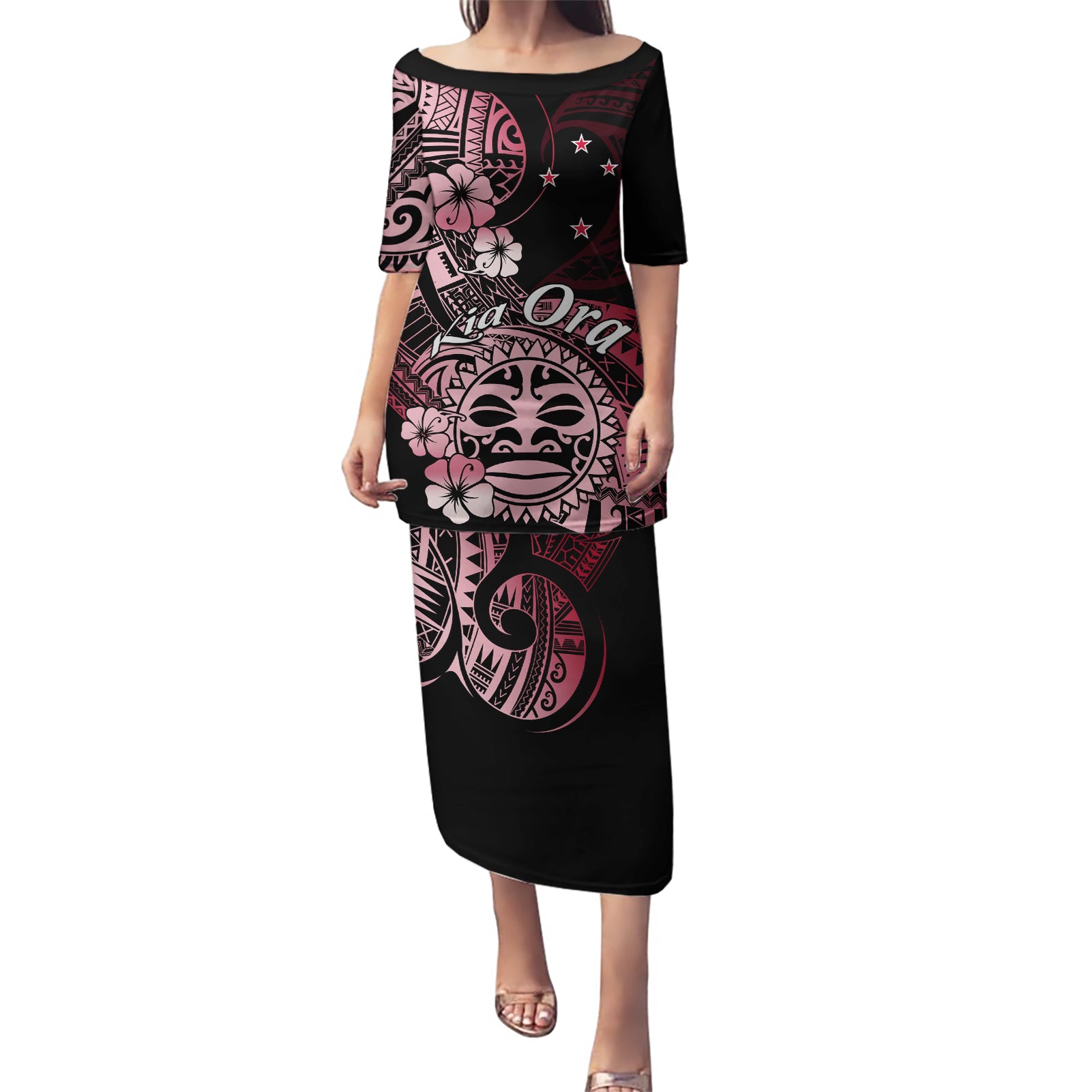 Aotearoa Kia Ora New Zealand Ta Moko Red Version Puletasi LT01 Long Dress Red - Polynesian Pride