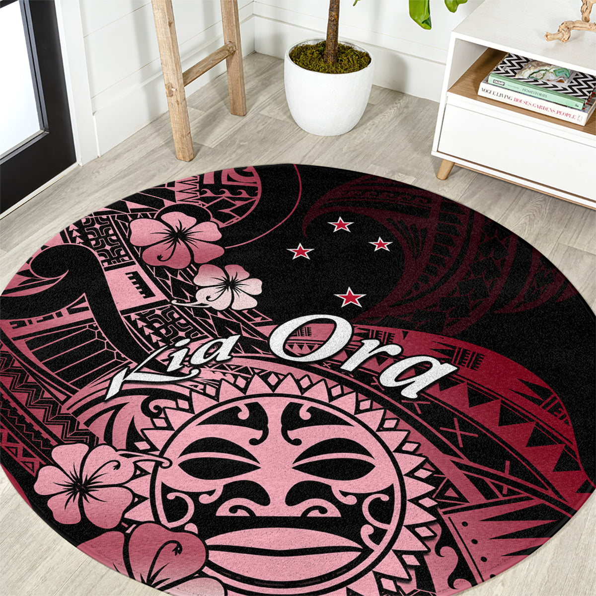 Aotearoa Kia Ora New Zealand Ta Moko Red Version Round Carpet LT01 Red - Polynesian Pride