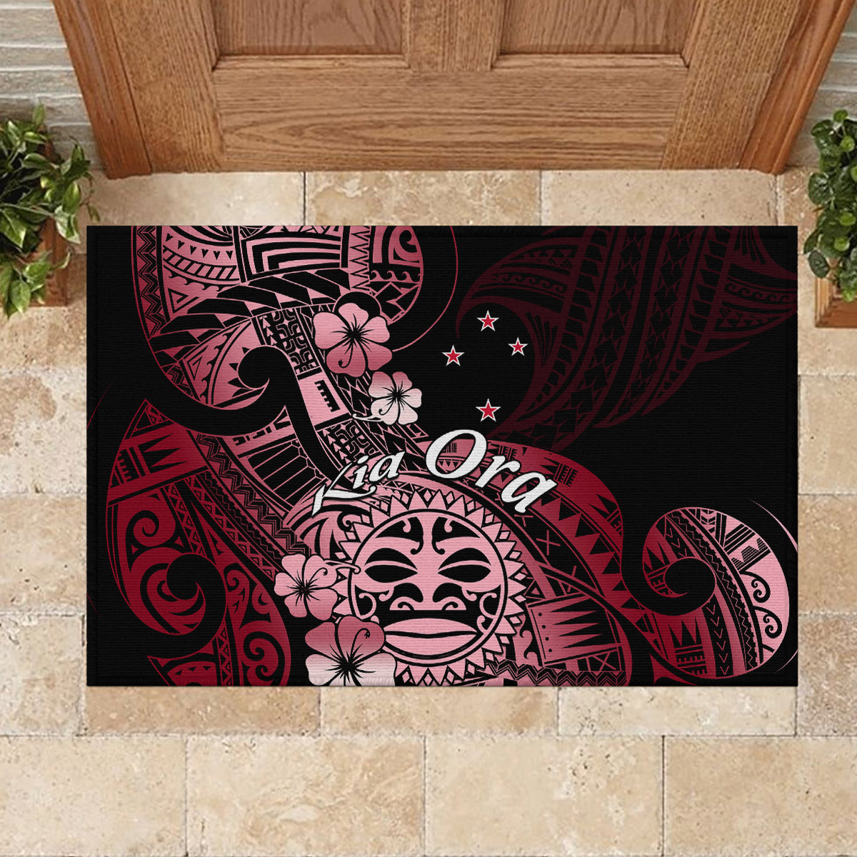Aotearoa Kia Ora New Zealand Ta Moko Red Version Rubber Doormat LT01 - Polynesian Pride
