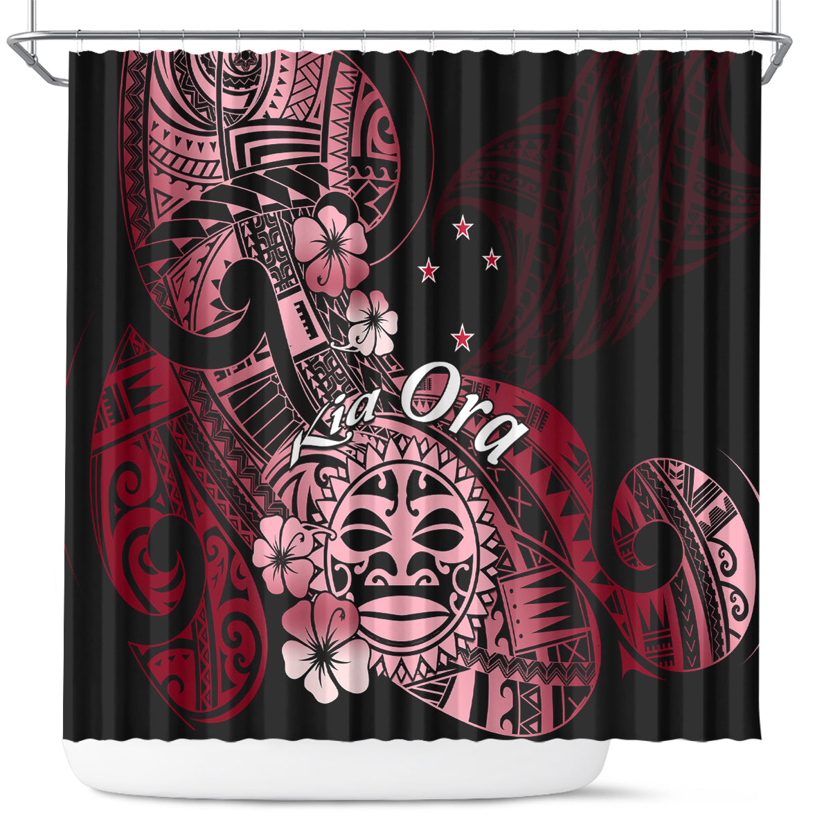 Aotearoa Kia Ora New Zealand Ta Moko Red Version Shower Curtain LT01 Red - Polynesian Pride