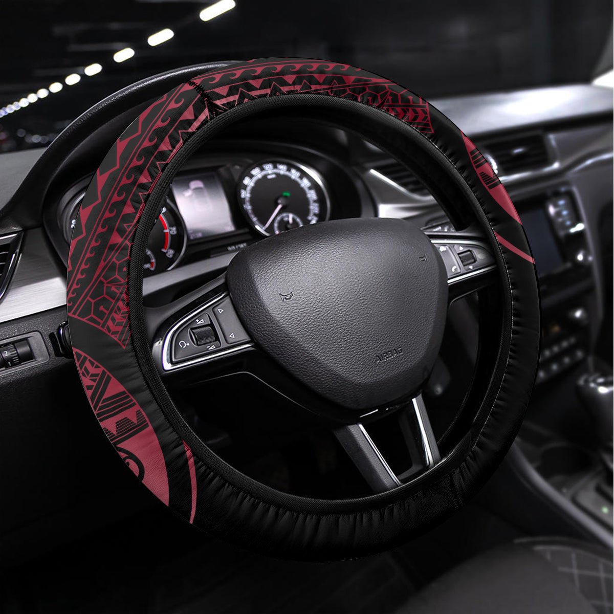 Aotearoa Kia Ora New Zealand Ta Moko Red Version Steering Wheel Cover LT01 Universal Fit Red - Polynesian Pride