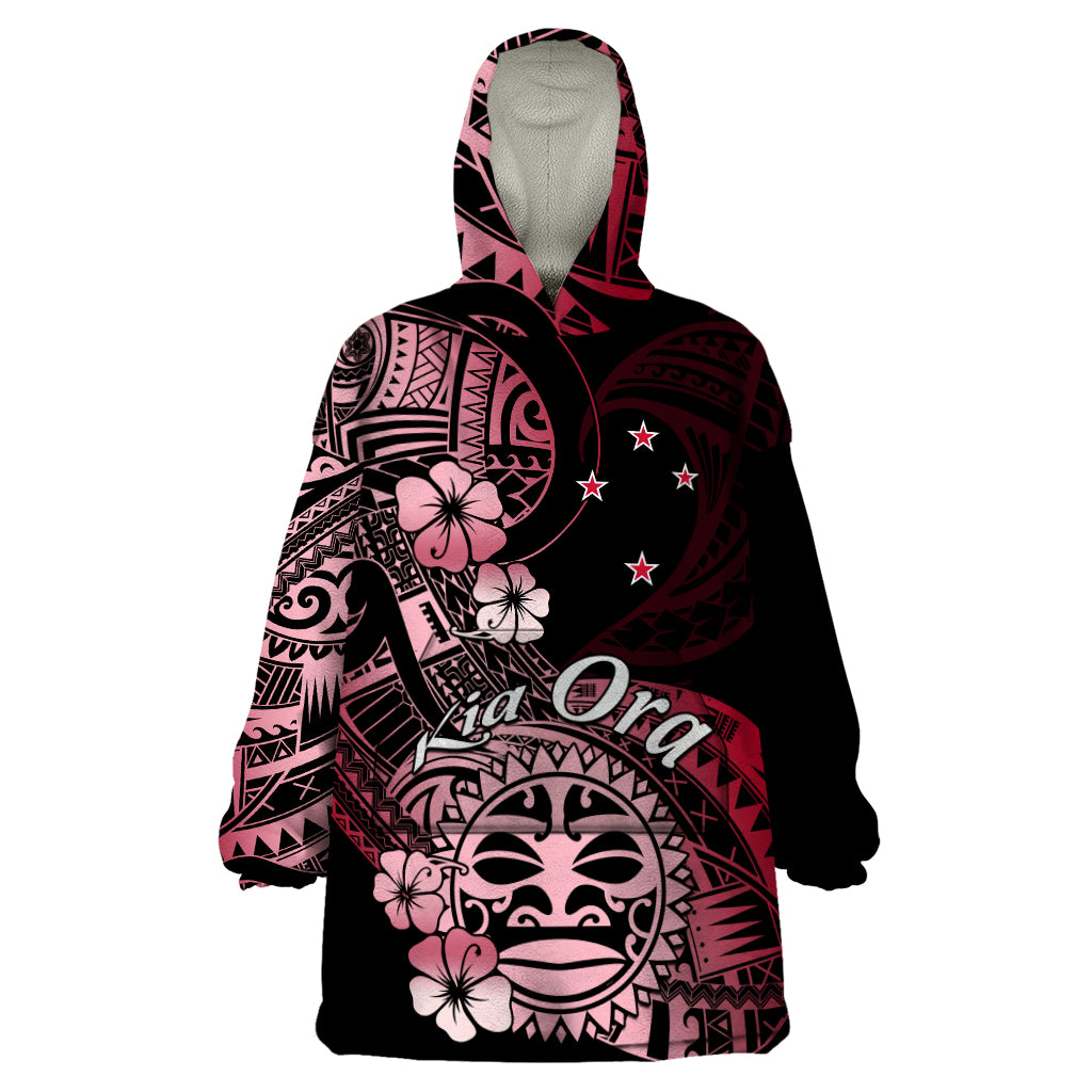 Aotearoa Kia Ora New Zealand Ta Moko Red Version Wearable Blanket Hoodie LT01 One Size Red - Polynesian Pride