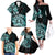 Aotearoa Kia Ora New Zealand Ta Moko Turquoise Version Family Matching Off Shoulder Long Sleeve Dress and Hawaiian Shirt LT01 - Polynesian Pride