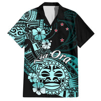 Aotearoa Kia Ora New Zealand Ta Moko Turquoise Version Family Matching Off Shoulder Long Sleeve Dress and Hawaiian Shirt LT01 Dad's Shirt - Short Sleeve Turquoise - Polynesian Pride