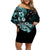 Aotearoa Kia Ora New Zealand Ta Moko Turquoise Version Family Matching Off Shoulder Short Dress and Hawaiian Shirt LT01 Mom's Dress Turquoise - Polynesian Pride