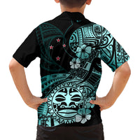 Aotearoa Kia Ora New Zealand Ta Moko Turquoise Version Family Matching Puletasi Dress and Hawaiian Shirt LT01 - Polynesian Pride